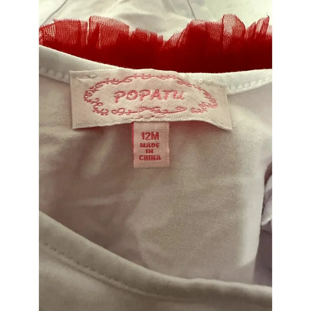 Popatu Girls White Merry Christmas One Piece With Tutu 12 Months NWT
